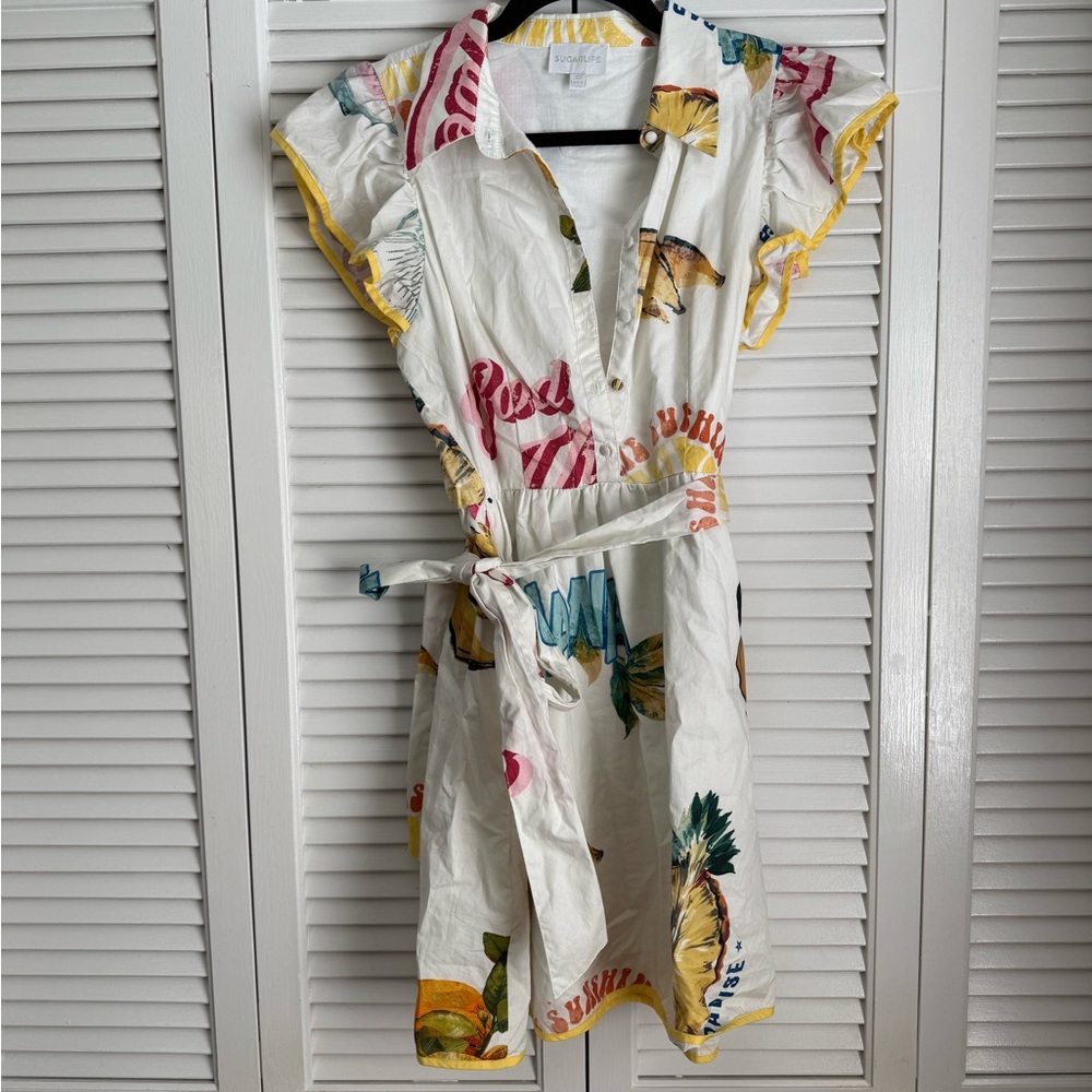 Sugarlips White Dress with Multicolor Print